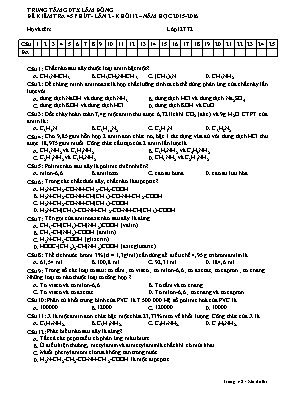 Đề kiểm tra 1 tiết lần 2 môn Hóa học Lớp 12 - Năm học 2015-2016 - Trung tâm Giáo dục thường xuyên Lâm Đồng